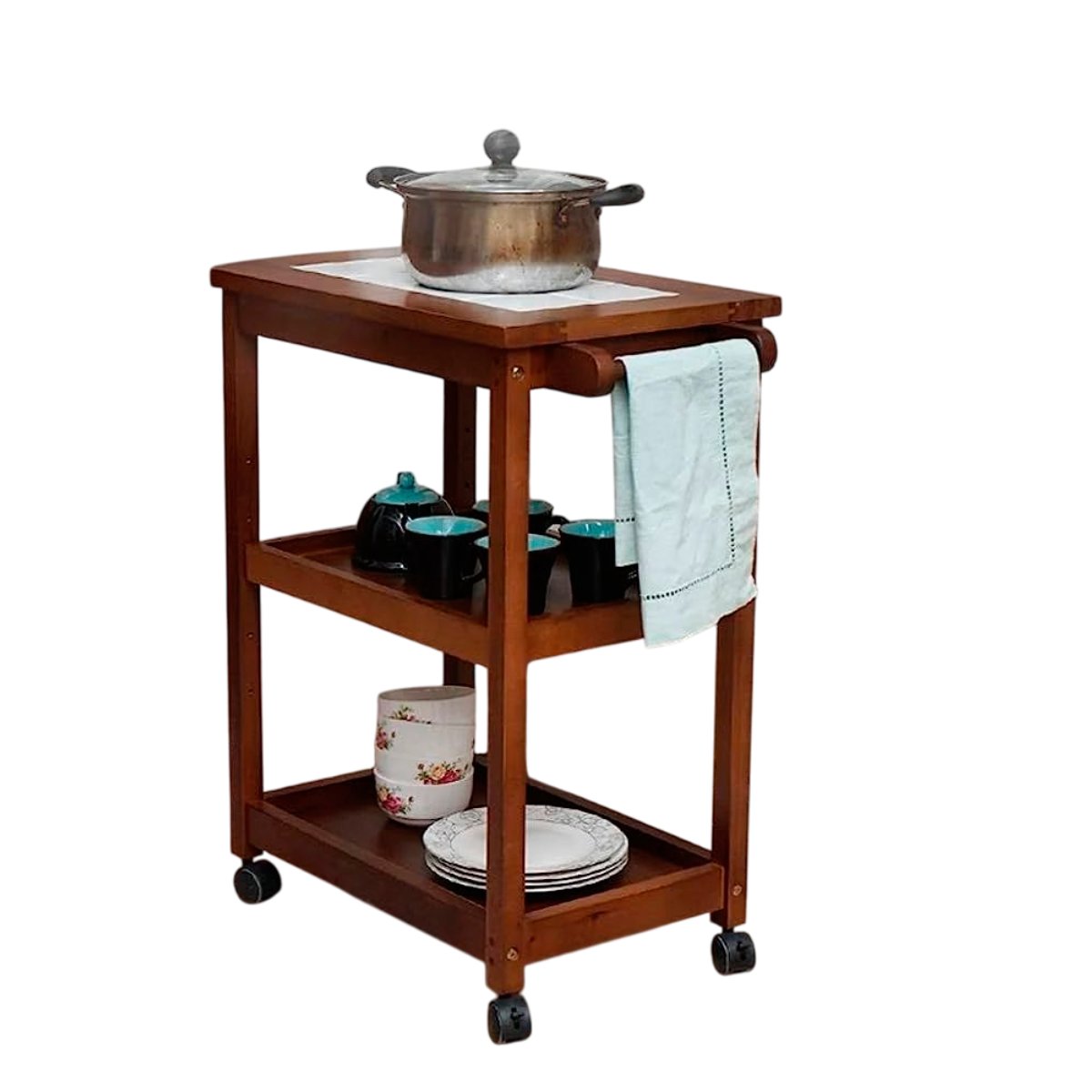 Premium Wooden Service Trolley Hotel Room Service Unit Brown Color Polish Finish and Wheels for Easy Mobility Manufacturers in Manipur