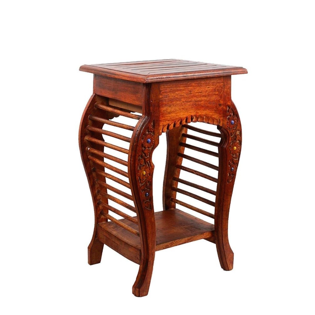 Antique Brown Square Side Table with Drawer Storage and Polished Finish Manufacturers in Imphal