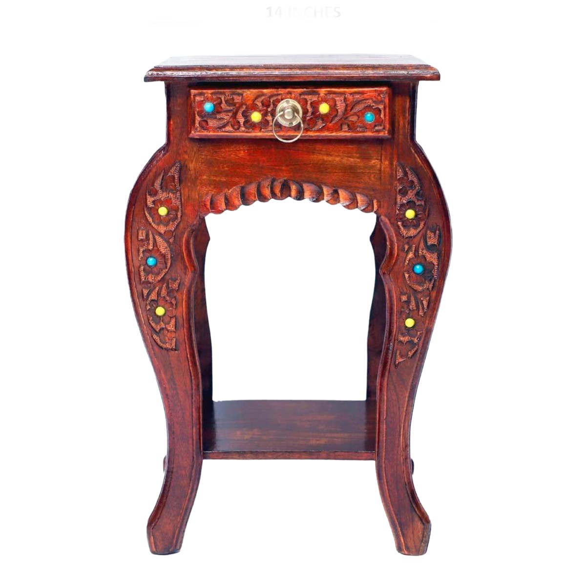 Antique Brown Square Side Table with Drawer Storage and Polished Finish Manufacturers in Imphal