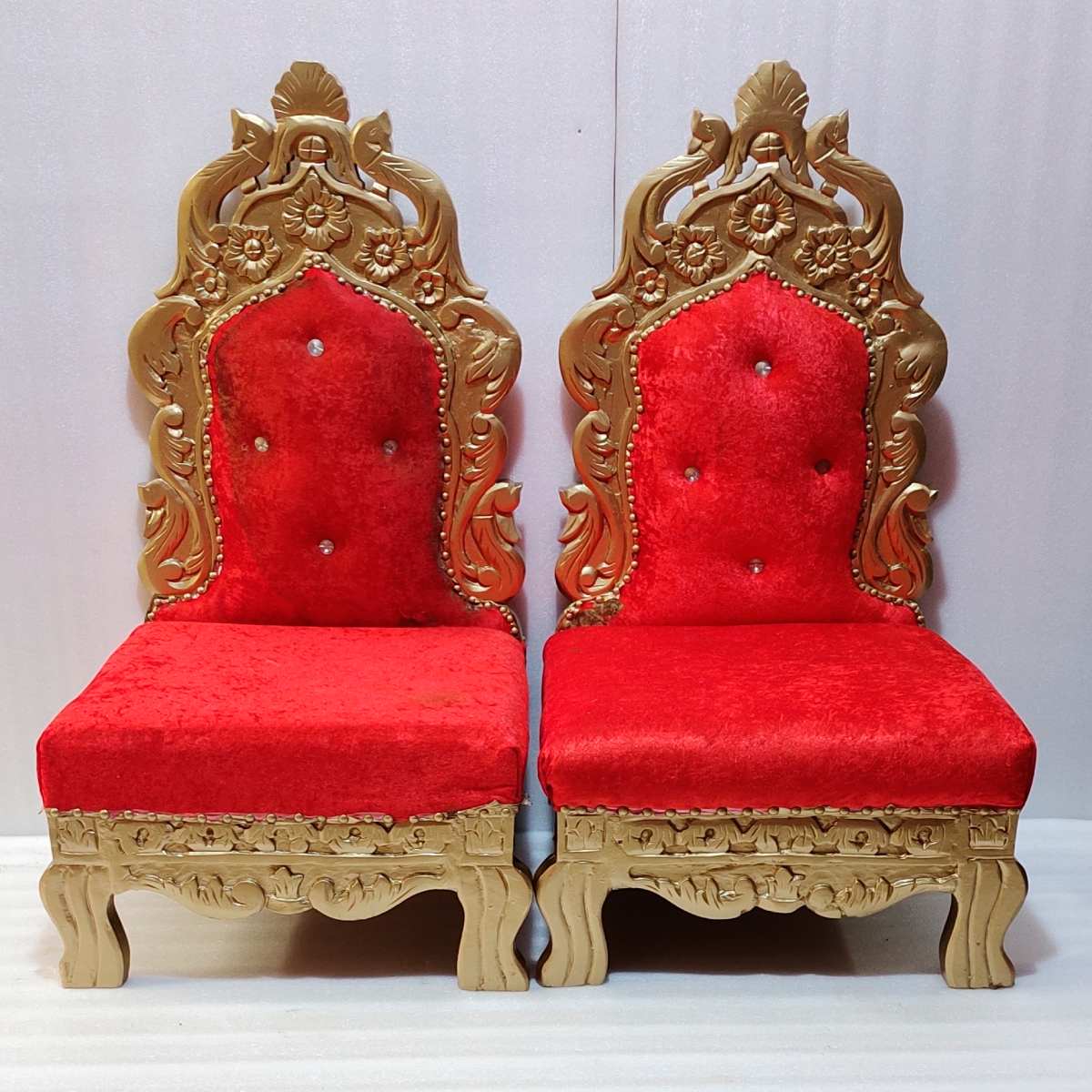 Antique Red Golden Wooden Wedding Chair Teak Wood Manufacturers in Guwahati