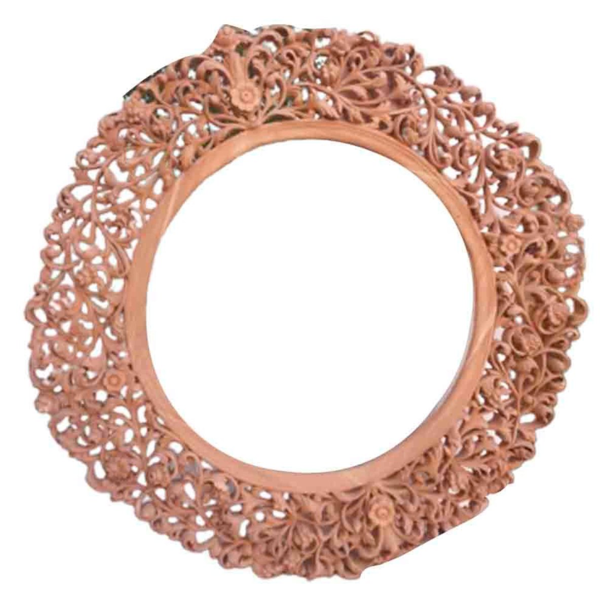 Brown Round Wooden Carved Mirror Frame with Polished Finish Manufacturers in Andhra Pradesh