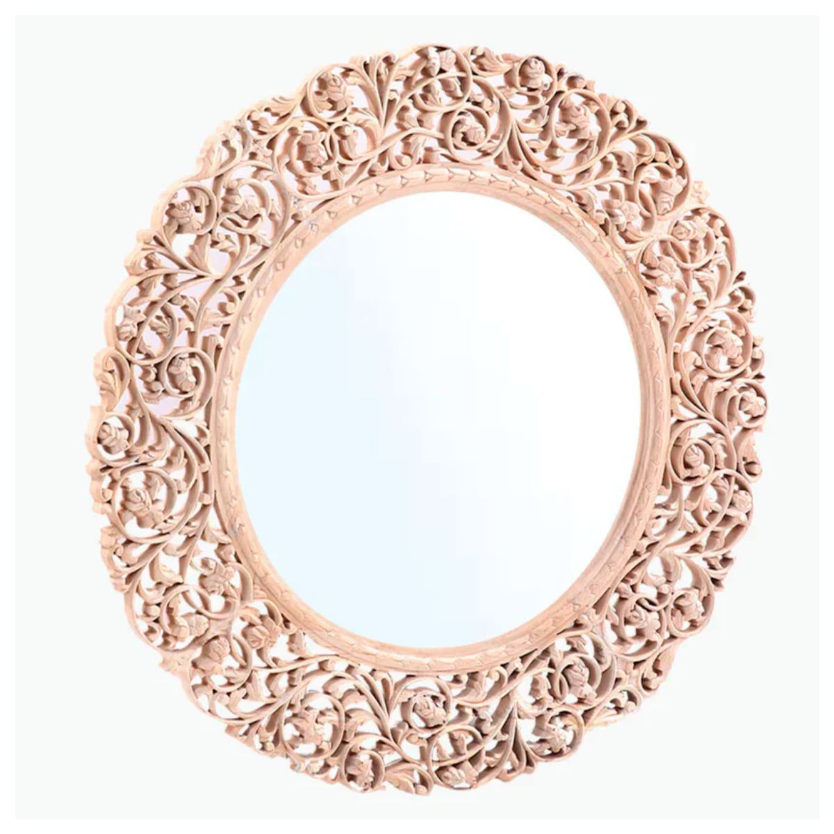 Brown Round Wooden Carved Mirror Frame with Polished Finish Manufacturers in Andhra Pradesh