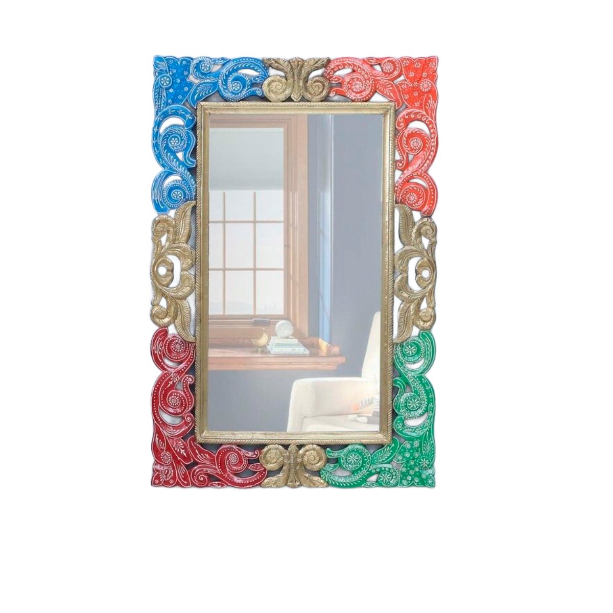 Colorful Wooden Mirror Frame Square Carved Design with Intricate Detailing for Modern Spaces Manufacturers in Andhra Pradesh