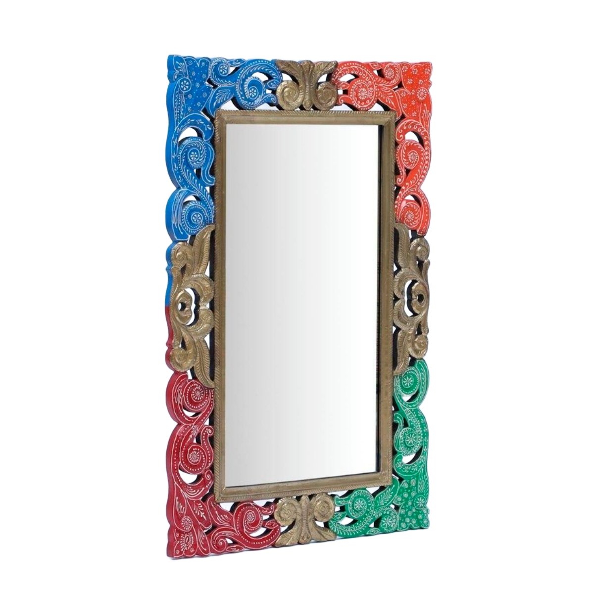 Colorful Wooden Mirror Frame Square Carved Design with Intricate Detailing for Modern Spaces Manufacturers in Andhra Pradesh