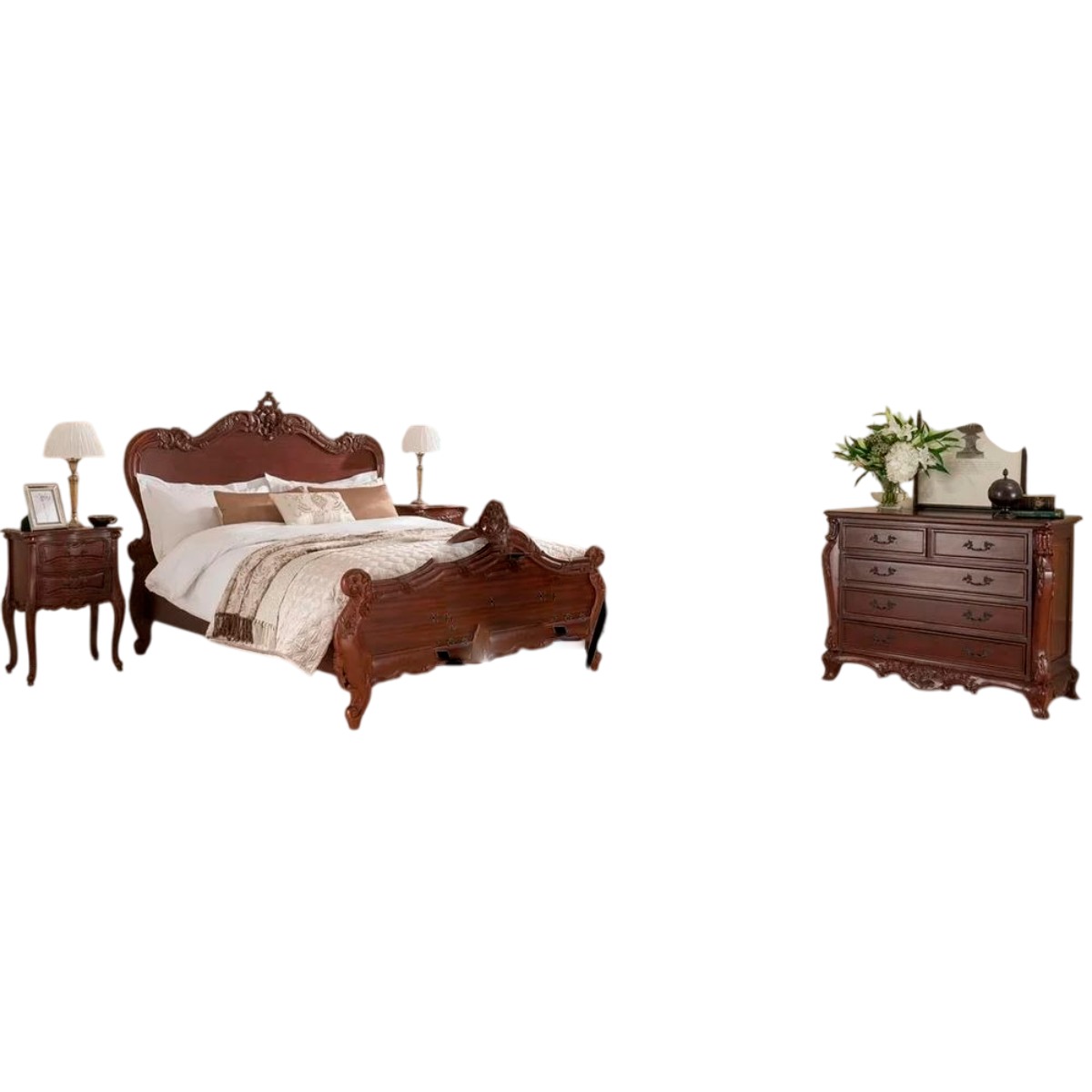 Customized Teak Wood Bedroom Furniture Set Antique Design with Polished Mahogany Finish Manufacturers in Raipur