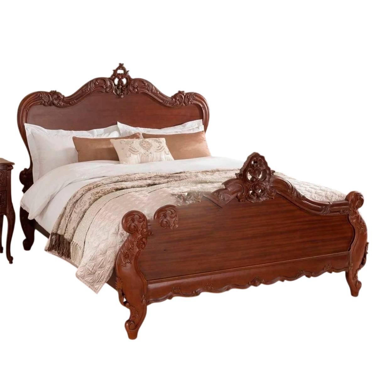 Customized Teak Wood Bedroom Furniture Set Antique Design with Polished Mahogany Finish Manufacturers in Raipur