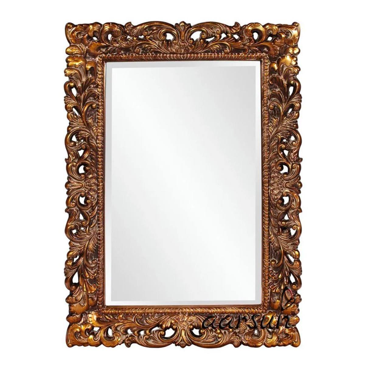 Golden Rectangular Wooden Mirror Frame with Exquisite Carved Design for a Luxurious Look Manufacturers in Andhra Pradesh