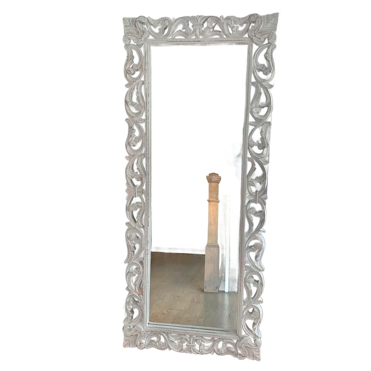 Handcrafted Rectangular White Wooden Mirror Frame with Teak Wood Carving and Smooth Sanding Finish Manufacturers in Andhra Pradesh