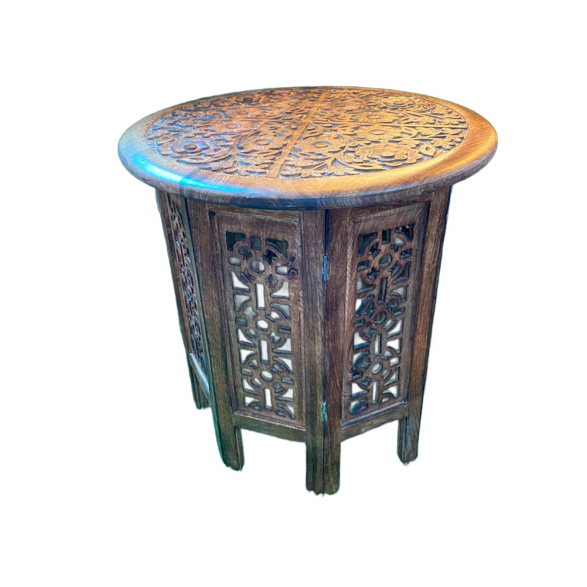 Home Ready Round Mango Wooden Side Table with Antique Look and Open Storage Manufacturers in Imphal