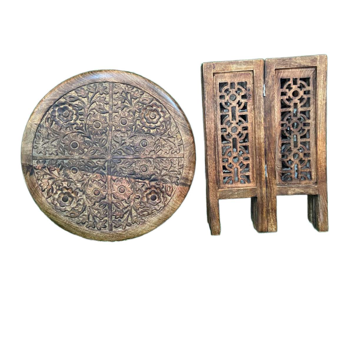 Home Ready Round Mango Wooden Side Table with Antique Look and Open Storage Manufacturers in Imphal