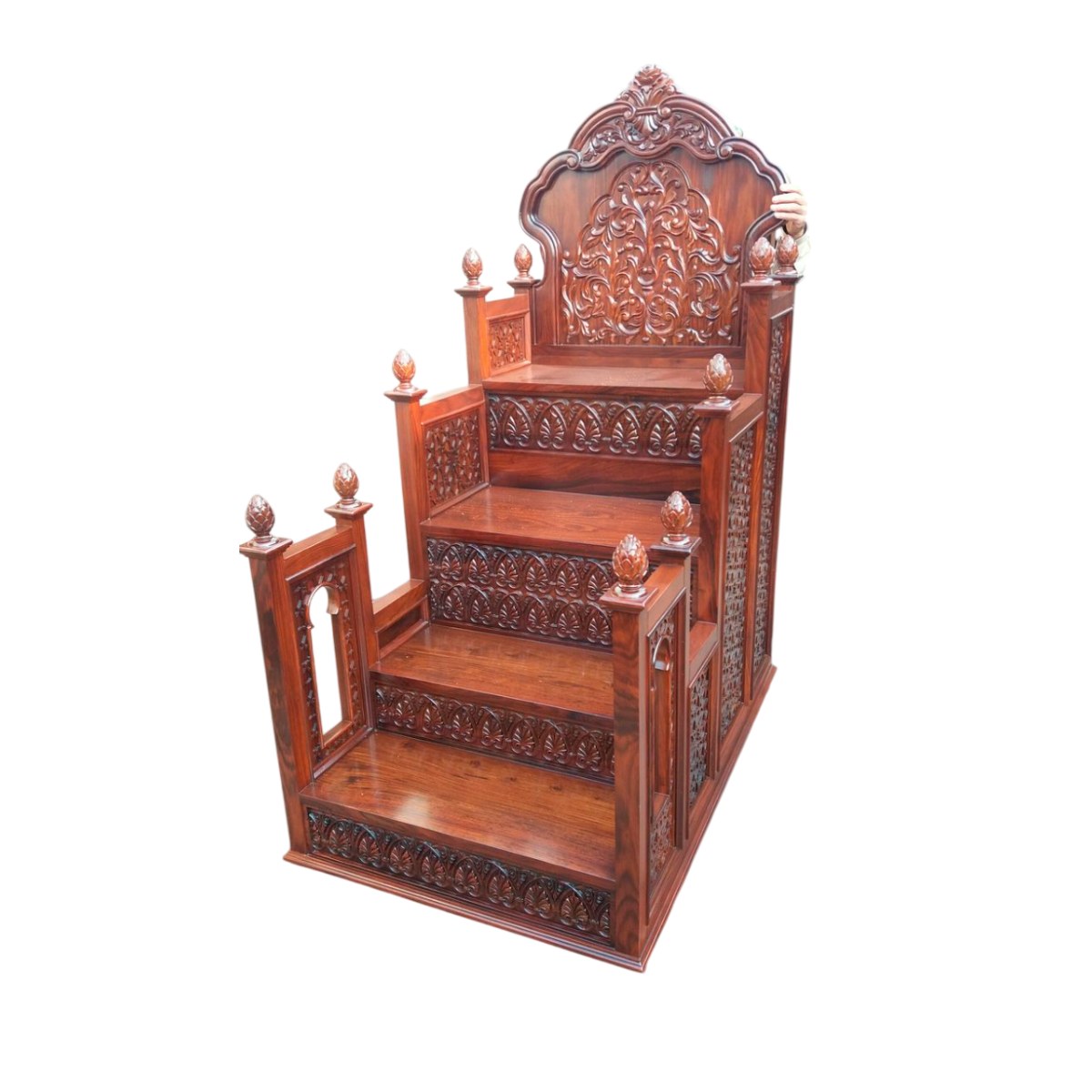 Traditional Red Wooden Indoor Vertical Design for Masjid Mimbar Made in India Manufacturers in Chandigarh