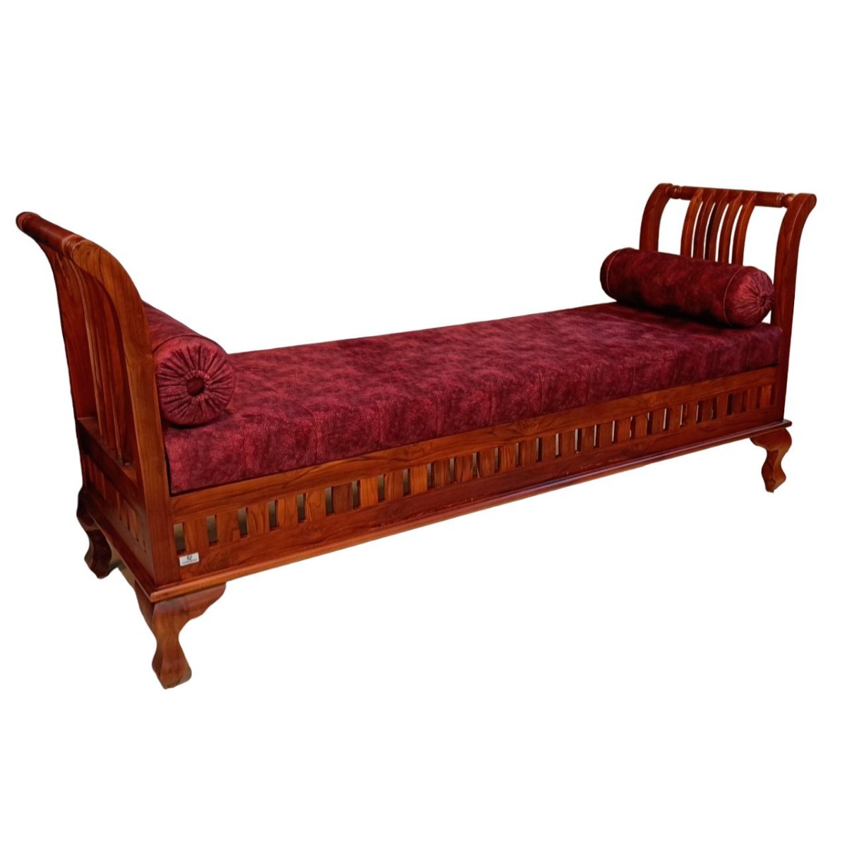 Modern Teak Wood Diwan Bed with Red Velvet Upholstery Cushion Back Manufacturers in Odisha