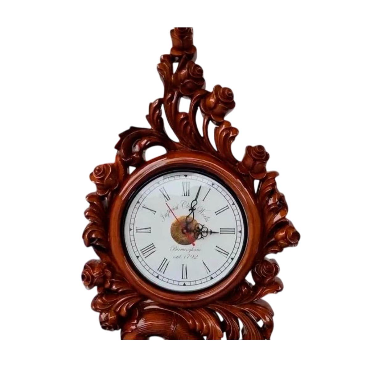 Peacock Design Wooden Standing Clock Teakwood Grandfather Clock with Natural Finish Manufacturers in Ahmedabad