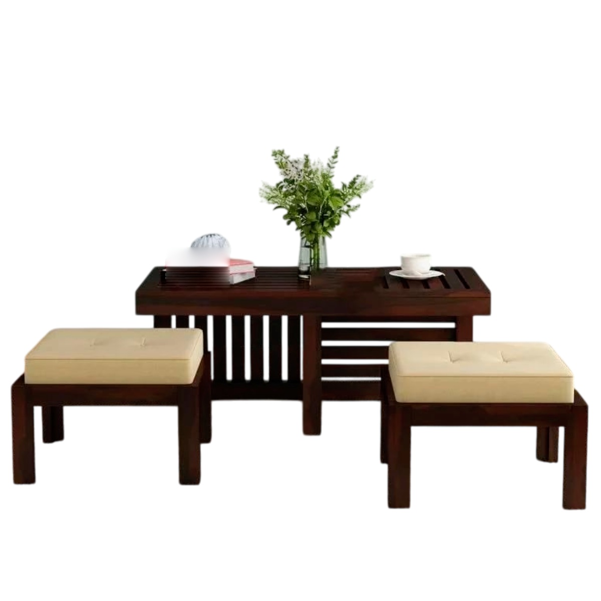 Sheesham Wood Center Table Set with Tea Table And Stools for Indoor And Outdoor Living Spaces Manufacturers in Gujarat