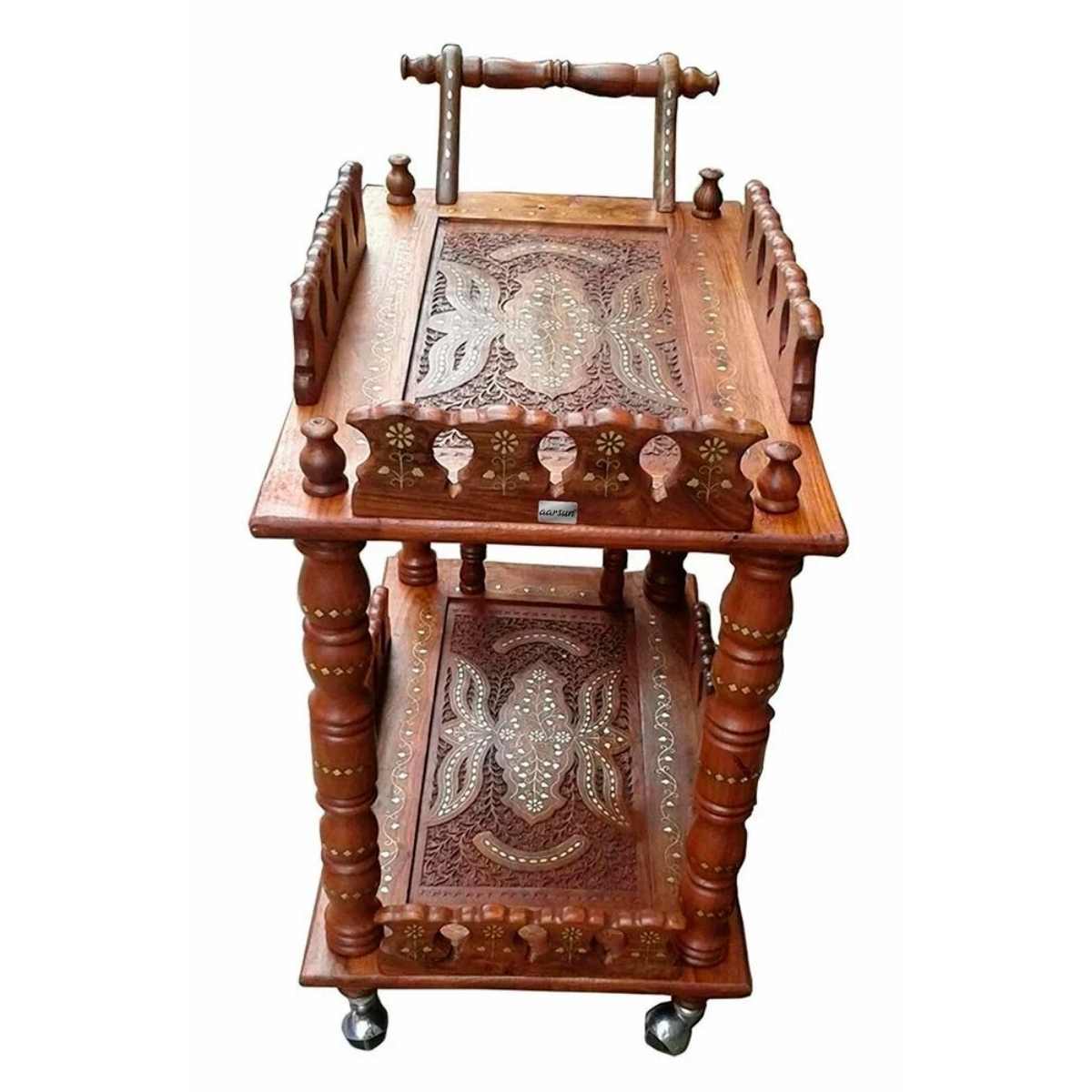 Stylish Wooden Service Trolley in Square Shape Perfect for Dining Lunch and Multi Purpose Use Manufacturers in Manipur