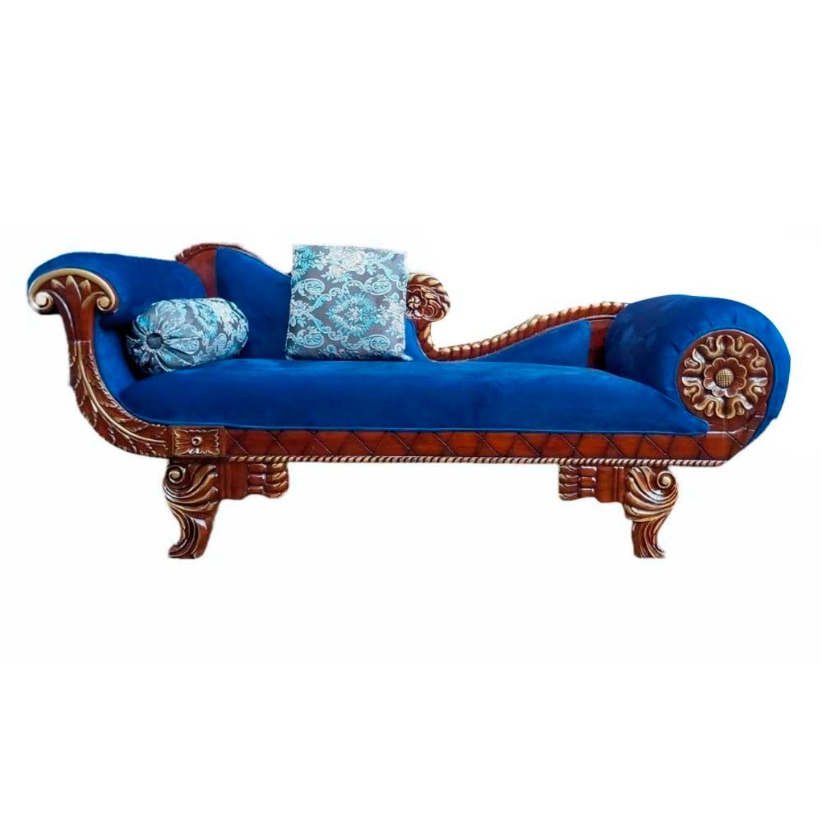 Modern Blue Velvet 3 Seater Diwan Sofa with Teak Wood Frame and Backrest for Home Manufacturers in Odisha