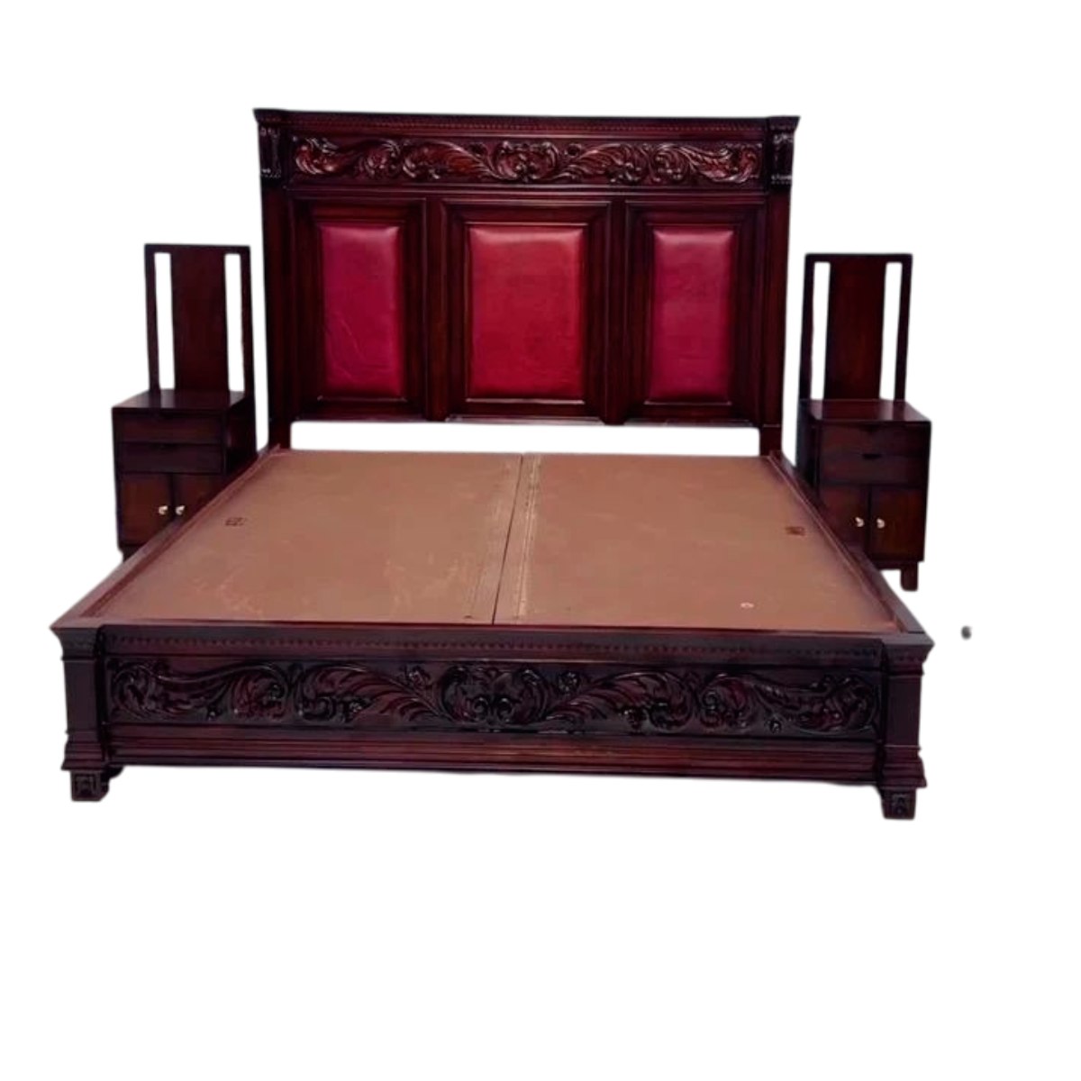 Teak Wood King Size Double Bed with Box Storage and Side Table Walnut Finish for Elegant Home Bedrooms Manufacturers in Raipur