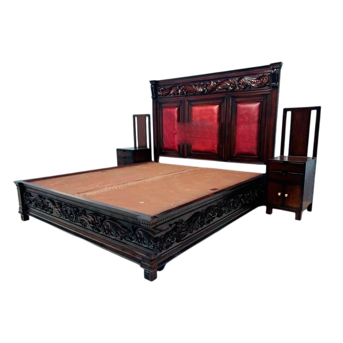 Teak Wood King Size Double Bed with Box Storage and Side Table Walnut Finish for Elegant Home Bedrooms Manufacturers in Raipur