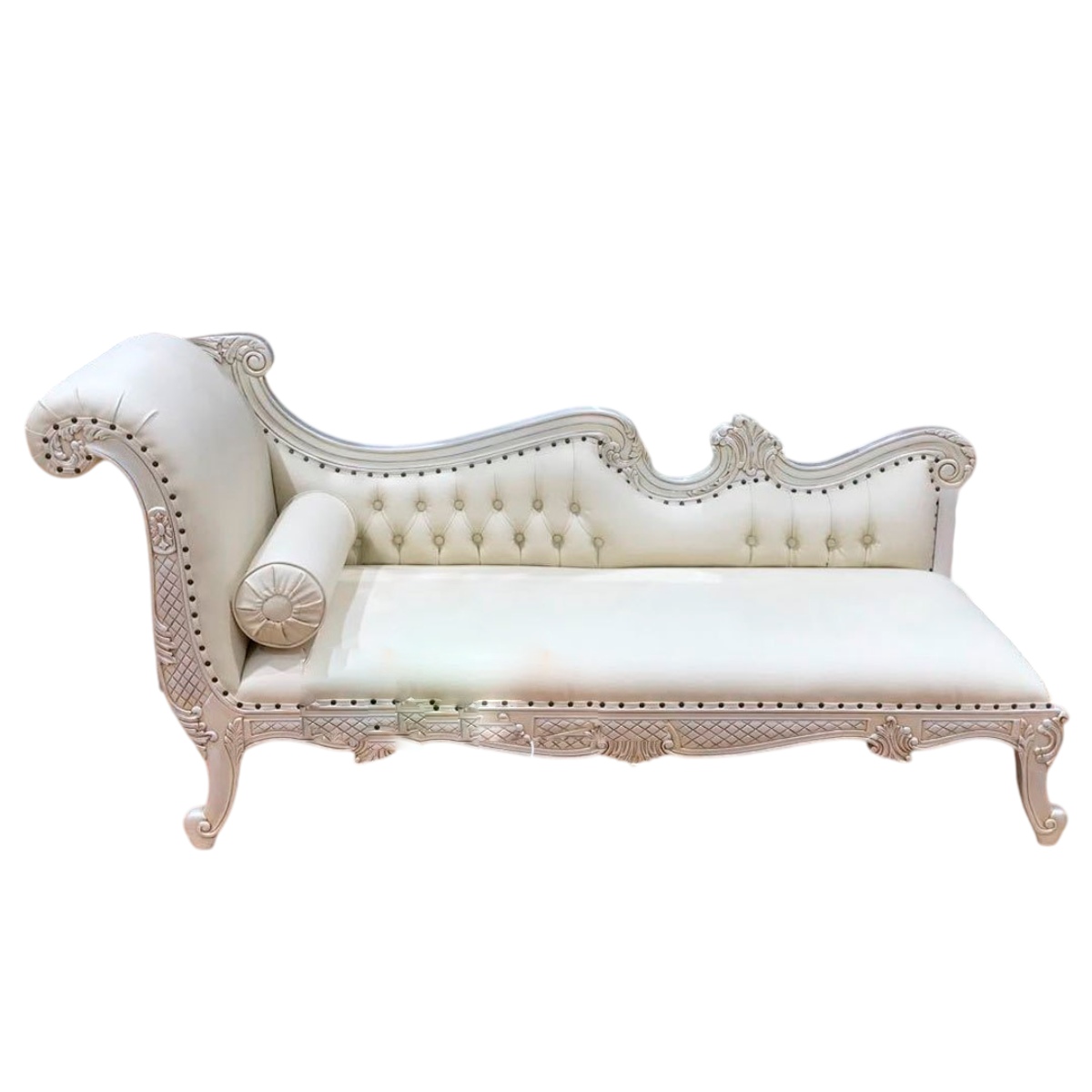 White Leather Wooden Couch Sofa with Teak Wood Frame and Backrest Rectangular Shape for Home Manufacturers in Chhattisgarh