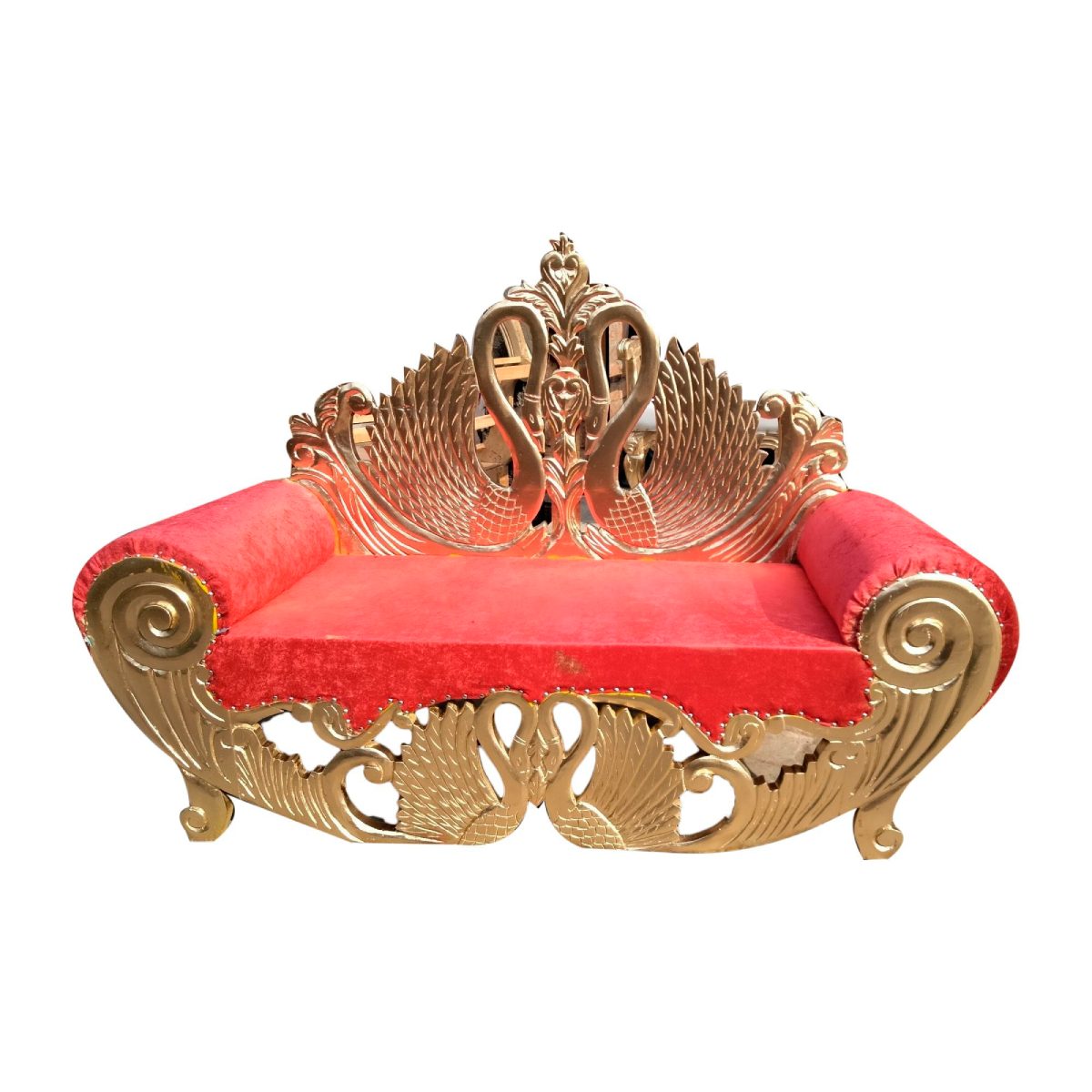 Yellow Wooden 2 Seater Wedding Sofa with Leather Seat Armrest Manufacturers in Indore