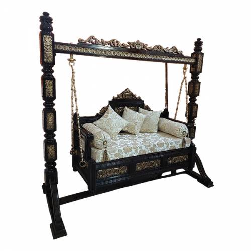 Antique Hand Carved Teak Wood Swing 3 Seater Brown Finish Made in India Manufacturers, Suppliers, Exporters in Navi Mumbai