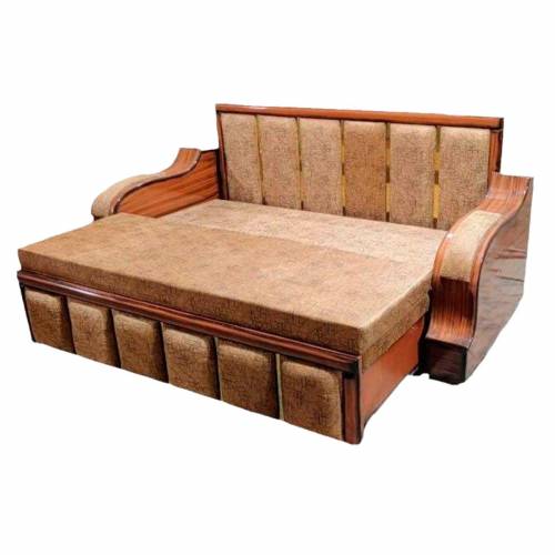 Brown Rectangular 3 Seater Sofa Cum Bed with Velvet Cushions and Storage Sheesham Wood Frame Manufacturers, Suppliers, Exporters in Maharashtra