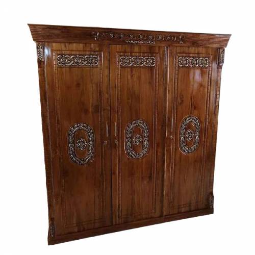 Brown Wooden Almirah 3 Doors Teak Wood with Locker Elegant Design Manufacturers, Suppliers, Exporters in Tamil Nadu