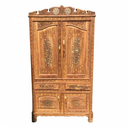 Brown Wooden Almirah 4 Hinged Doors Teak Wood with Locker and 2 Drawers Modern Style Manufacturers, Suppliers, Exporters in Tamil Nadu