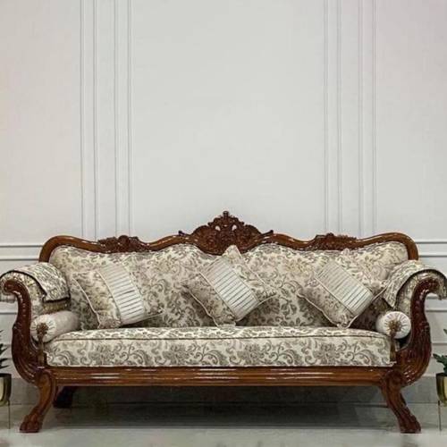 Comfortable 3 Seater Teak Wood Sofa with Leather Upholstery and Cushions for Living Room Manufacturers, Suppliers, Exporters in Indore