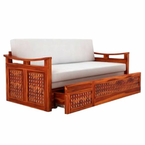 Durable Teak Wood 3 Seater Sofa Bed with Fabric Cushions and Storage for Modern Living Rooms Manufacturers, Suppliers, Exporters in Maharashtra