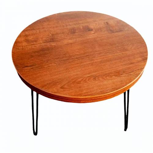 Functional Round Side Table with Open Storage and Engineered Wood Top Brown Color for Home Manufacturers, Suppliers, Exporters in Imphal