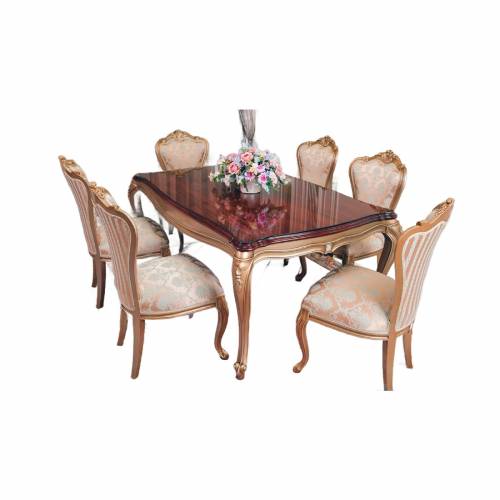 Gold Wooden Dining Set with Polished Finish 6 Chairs and 1 Table for Home Manufacturers, Suppliers, Exporters in Imphal