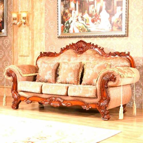 Luxury Wooden Carved Sofa Set Teak Wood Rectangular Shape Cotton Upholstery Manufacturers, Suppliers, Exporters in Bangalore