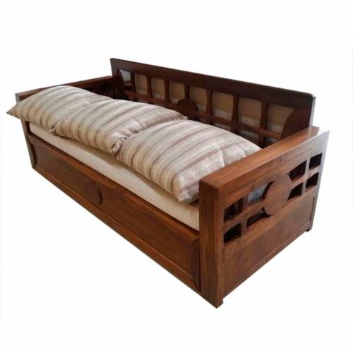 Modern 3 Seater Sofa Cum Bed with Velvet Upholstery Tight Back and Polished Teak Wood Manufacturers, Suppliers, Exporters in Maharashtra