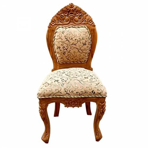 Polished Teak Wood Chair with Low Back Armrest and Cotton Cushioned Seat in Brown Manufacturers, Suppliers, Exporters in Karnataka