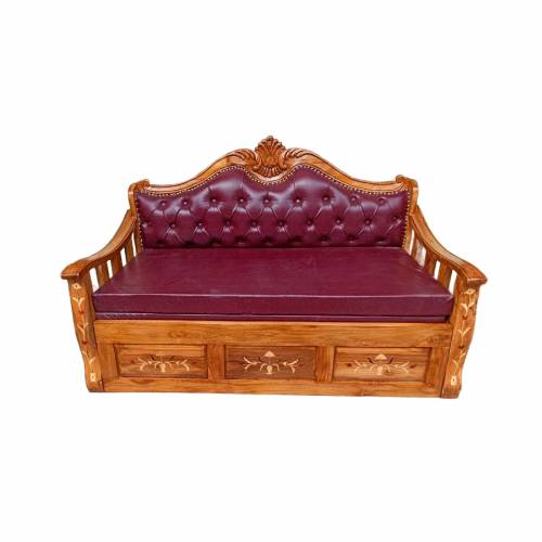 Premium Teak Wood 3 Seater Sofa Bed with Luxurious Leather Upholstery Rectangular Design Manufacturers, Suppliers, Exporters in Maharashtra