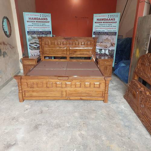 Sheesham and Teak Wood Full Size Bed with Storage Functional Design Manufacturers, Suppliers, Exporters in Lucknow