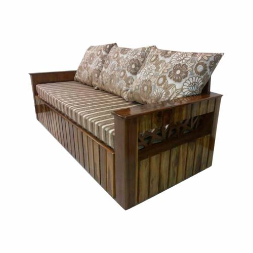 Stylish 3 Seater Sofa Bed with Pillow Back and Cotton Upholstery Brown Teak Wood Frame Manufacturers, Suppliers, Exporters in Maharashtra