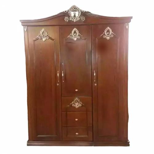 Teak Wood 3 Door Wardrobe Brown Finish Hinged Design with Locker for Home Use Manufacturers, Suppliers, Exporters in Tamil Nadu